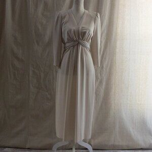 Vintage Miss Elliette Cream V-Neck Midi Dress with Twisted Empire Waist